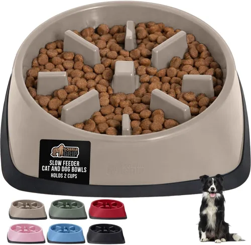 Vista 17 de GORILLA GRIP® Cuencos patentados de alimentación lenta sin BPA, juguete interactivo para perros y gatos, enriquecimiento de entrenamiento Beige