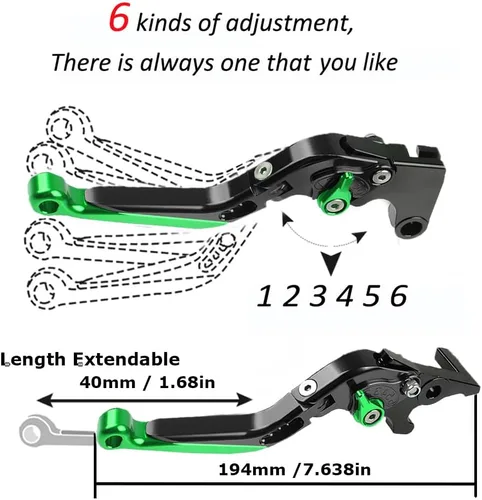Vista 4 de Z650 Juego de palancas de freno y embrague plegables para Z650 Z 650 Ninja 650R V.ersys 1000 2016 2017 2018 2019 20020 - Verde/Negro