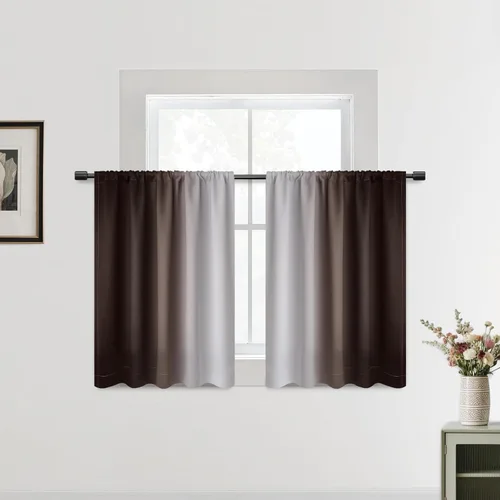 Vista 27 de SimpleHome Cortinas Pequeñas Negras Impermeables con Bolsillo para Barra Suave para Cocina, Cortinas Impermeables con Bolsillo para Barra