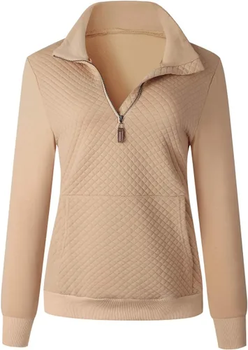 Vista 2 de Sudadera de manga larga con estampado acolchado de moda para mujer, casual, con cremallera, color sólido, sin botones, JNINTH