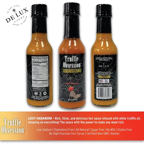 Vista 5 de De Lux Farms -Salsa picante gourmet de trufa obsession (legit habanero, calor intenso) - Salsa picante certificada Kosher con aceite de habanero