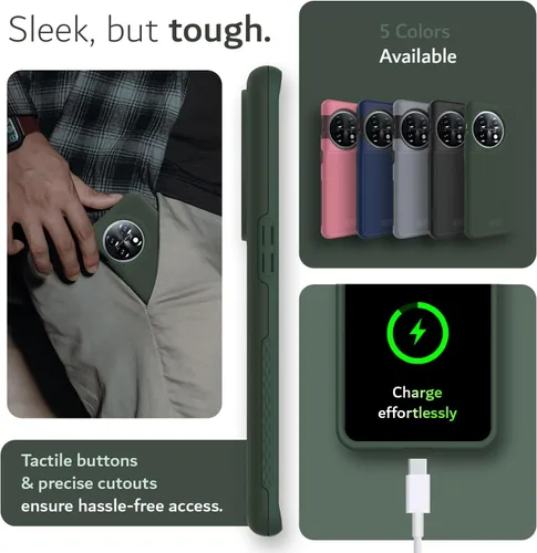 Vista 6 de TUDIA DualShield Grip - Funda protectora para OnePlus 11 5G (2023), MergeGrip, de doble capa, a prueba de golpes, delgada, de grado militar, Verde