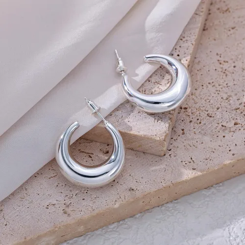 Vista 4 de Foxgirl Aretes de aro gruesos de oro para mujer, a la moda, únicos, gruesos, cuadrados, ovalados, chapados en oro de 14 quilatesplata, ligeros