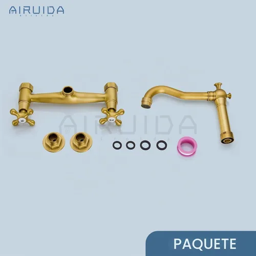 Vista 9 de Airuida Grifo de cocina montado en la pared de latón antiguo, grifo