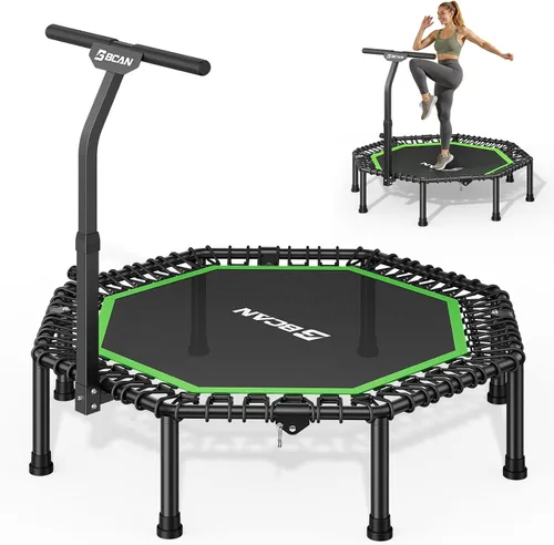 Vista 11 de BCAN - Cama elástica miniatura octagonal de 51 pulgadas, carga máxima de 450 libras; cama elástica de aptitud física con barra de asa T ajustable