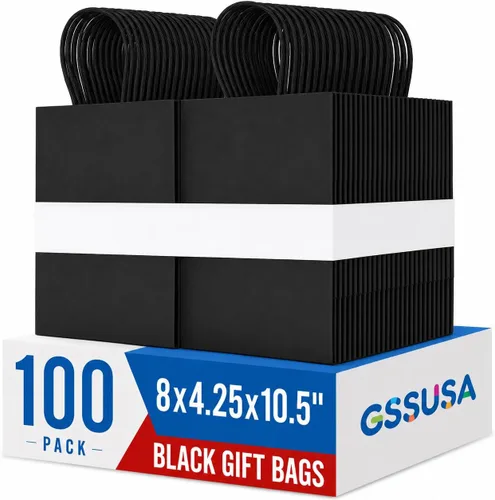 Vista 18 de GSSUSA Bolsas de papel negras de 8 x 4.25 x 10.5 pulgadas, 20 unidades, bolsa de papel de regalo con asas a granel, regalo de graduación, papel