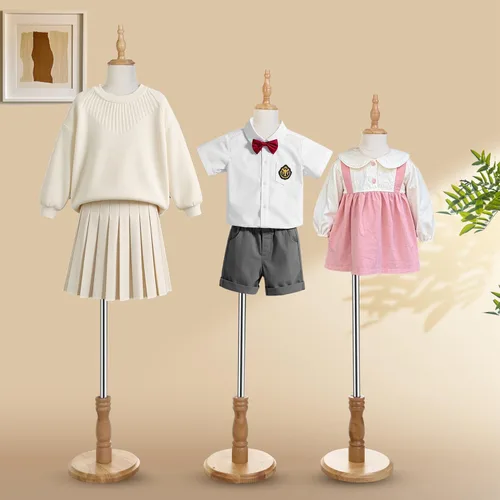 Vista 4 de Maniquí de forma de vestido para niños con soporte de madera para ventana de ropa (S(2-3 años))
