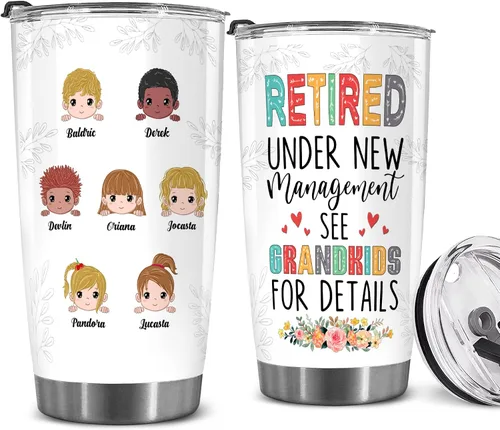 Vista 8 de WHIDOBE Vaso de jubilado personalizado (1 niño) personalizado jubilado bajo nueva administración, mira a los nietos para obtener detalles, vaso