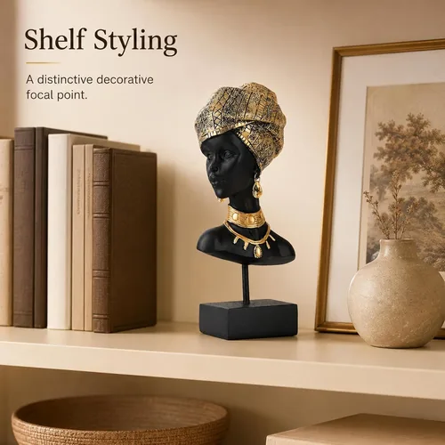 Vista 6 de Estatua africana y esculturas para decoración del hogar, figuras tribales de dama africana, estatuas de cabeza, estatua de busto americano, acento