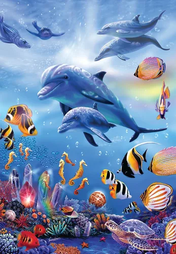 Vista 4 de Anatolian Puzzle - Delfines riendo, Rompecabezas de 260 piezas # 3348