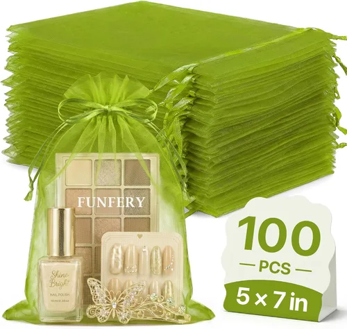 Vista 35 de FUNFERY 100 bolsas de organza transparente verde manzana de 4 x 6 pulgadas Manzana Verde (Apple Green)