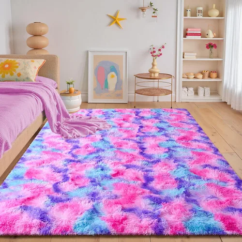 Vista 22 de junovo Alfombra de área lavable y antideslizante, alfombras de área pequeñas y esponjosas, alfombra peluda para sala de estar, alfombra suave