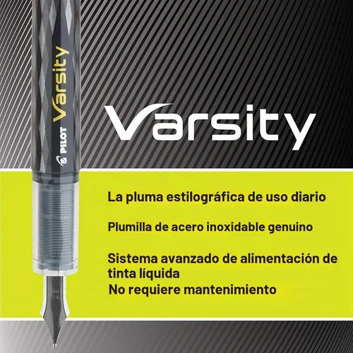 Vista 3 de Bolígrafos de pluma estilográfica desechable Pilot Varsity, punta media, tinta azul, paquete de 6