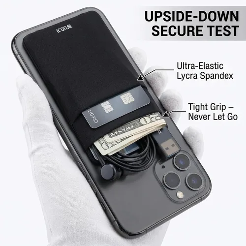 Vista 3 de Cartera para tarjetas de teléfono con bloqueo RFID, doble bolsillo seguro, ultradelgada, autoadhesiva, funda para tarjetas de crédito, calcomanía