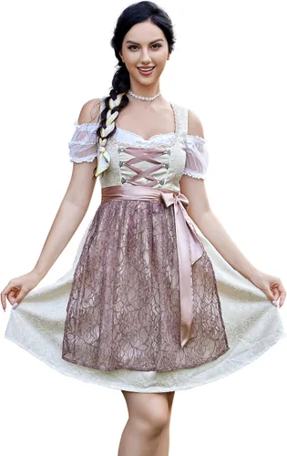 Vista 14 de GloryStar Vestido de cerveza de tirolesa alemana para mujer, disfraz de 3 piezas para el festival de carnaval bávaro del Oktoberfest 2 piezas - azul