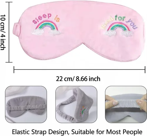 Vista 2 de 3 piezas de antifaz para dormir, suave y cómoda, máscara de dormir con estampado de arco iris, cubierta de ojos de felpa con tapones de espuma