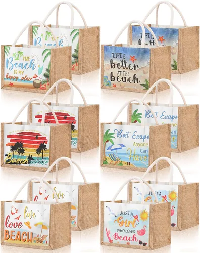 Vista 15 de 12 Piezas Bolsas de Arpillera Mini Bolsas de Yute Reutilizables con Asas Pequeña Lona en Blanco Regalo Impermeable para Boda Playa Bricolaje