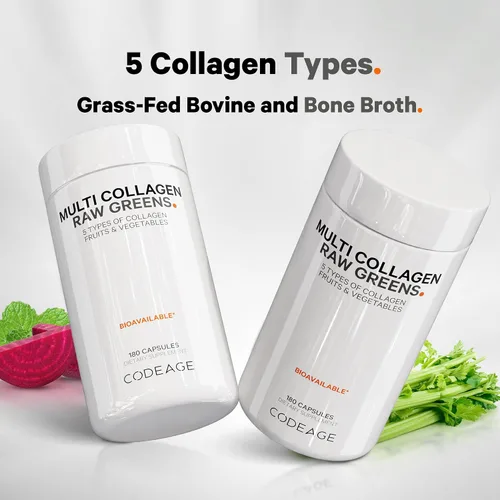 Vista 3 de Codeage Proteína de colágeno múltiple + suplemento de cápsulas orgánicas de superalimentos de verduras crudas, 21 frutas y verduras, péptidos