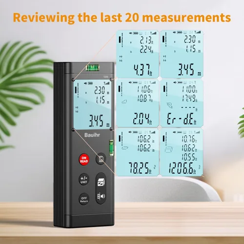 Vista 6 de Bilateral Laser Measurement Tool, Bauihr 393ft/120M Rechargeable Aluminum Dual Laser Distance Meter