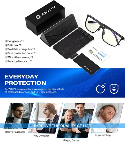 Vista 7 de ANYLUV Blue Light Glasses Men, Relieve Eyestrain and Eye Protection, Al-Mg Metal Computer Blue Light Blocking Glasses