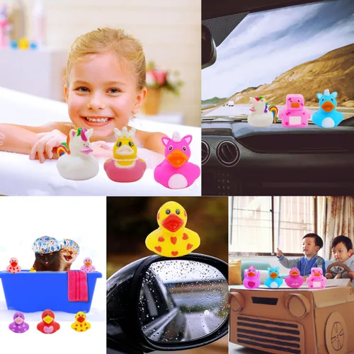 Vista 2 de Patos de goma para niñas, paquete de 12 patos de goma rosa a granel, patos para patos de unicornio, juguetes de baño para bebés, regalos de fiesta