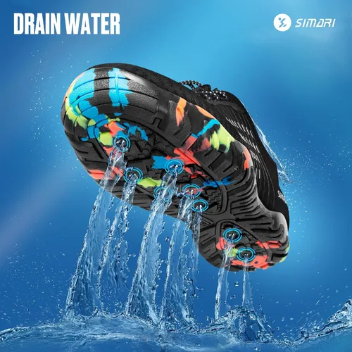 Vista 5 de Simari Zapatos de agua para mujer, hombre, natación, playa, piscina, deportes acuáticos, secado rápido, estilo descalzo, buceo, surf y caminar, negro