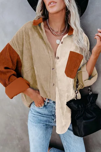Vista 4 de Magritta Camisas de manga larga con cuello en V y botones para mujer, blusas de gran tamaño con bolsillos