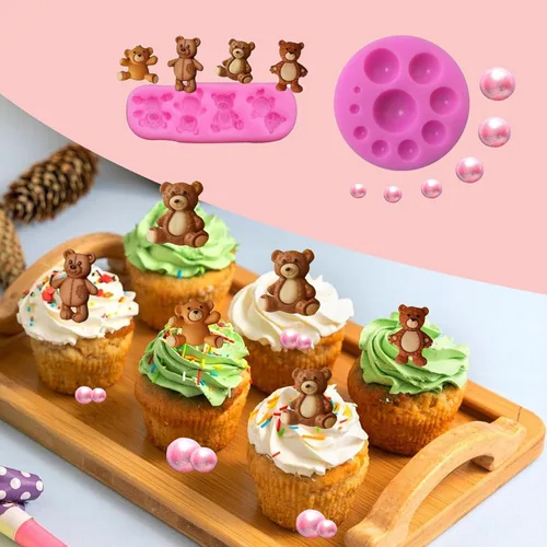 Vista 5 de 5 moldes de silicona para fondant de oso y bolas de fondant de perlas 3D, semiesferas de chocolate, marcos de fotos de silicona para ositos