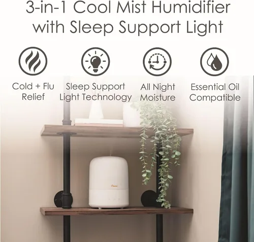 Vista 3 de Crane Top Fill - Mini humidificador para dormitorio y guardería, difusor de aceite esencial 3 en 1, luz para dormir, 0.5 galones, humidificador