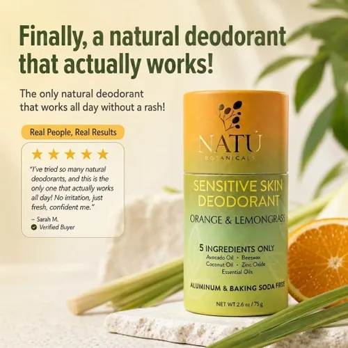 Vista 6 de Desodorante sin aluminio para mujer, naranja y hierba de limón en barra