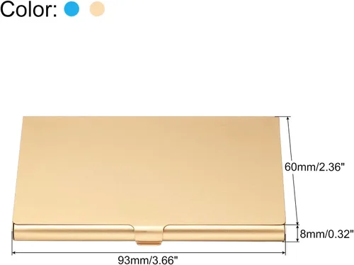 Vista 2 de PATIKIL Portatarjetas de visita, 2 piezas de aleación de aluminio, funda delgada para tarjetas de nombre para mujeres y hombres, dorado, azul