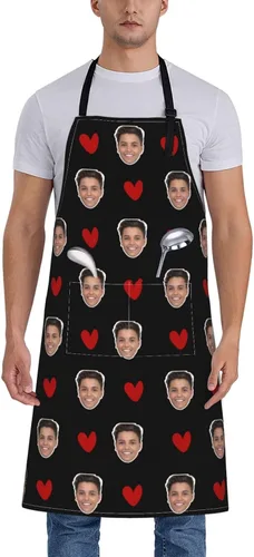 Vista 19 de Delantal unisex con babero ajustable personalizado para hombres y mujeres, delantales de cocina personalizados para fotos, 33 x 28 pulgadas