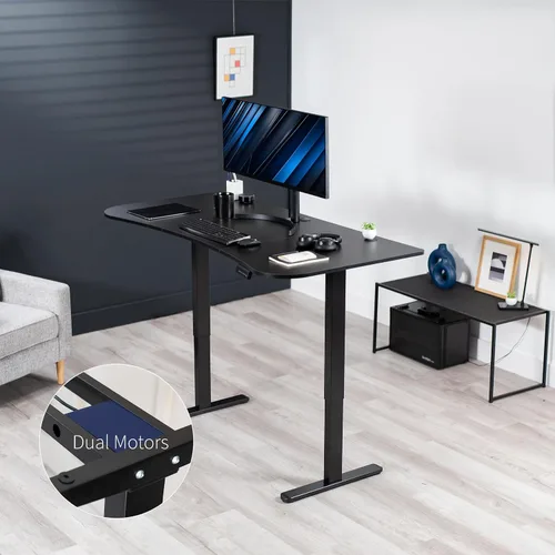 Vista 2 de VIVO DESK-KIT-E2B1B - Escritorio eléctrico de pie con motor doble, ajuste de altura de memoria, serie E2B, marco negro superior negro, DESK-KIT-E2B1B