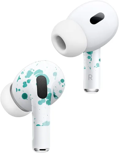 Vista 2 de MightySkins - Fundas compatibles con Apple AirPods Pro 2 - Verde azulado Splatter Funda protectora de vinilo duradera y única Fácil de aplicar