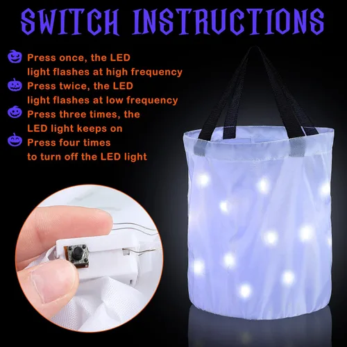 Vista 3 de 2 bolsas de dulces con luz LED para Halloween, para dulce o truco, bolsas de dulces iluminadas, bolsas de dulces para niños, multiusos