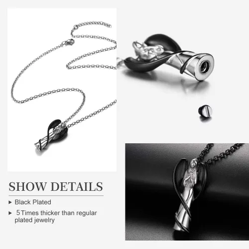 Vista 6 de Richsteel Collares de urna para cenizas para mujeres y hombres, collar con colgante de cremación para cenizas, joyería conmemorativa de acero