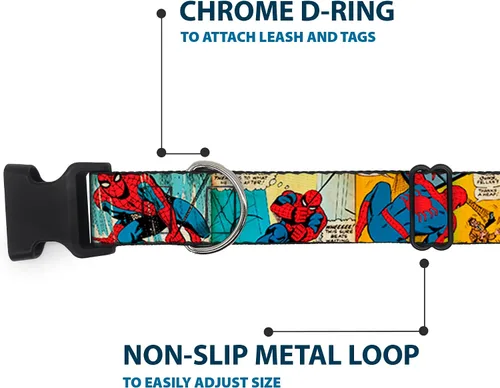 Vista 5 de Collar de perro Clip de plástico Spider Man tira cómica de 9 a 15 pulgadas 1.0 pulgadas de ancho