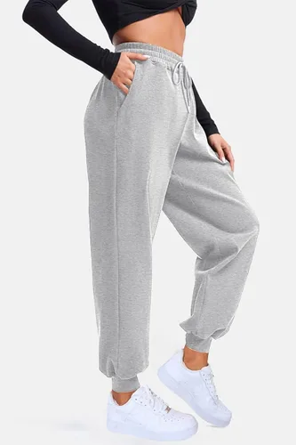 Vista 4 de AUTOMET Pantalones deportivos con forro polar para mujer, holgados, casuales, de cintura alta, pantalones deportivos con bolsillos