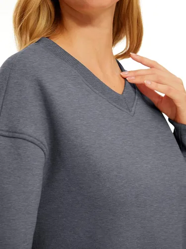Vista 5 de AUTOMET Sudadera corta de manga larga para mujer, de forro polar, cuello en V