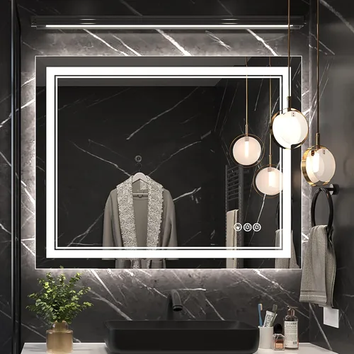 Vista 17 de Ratsamee Espejo de baño LED de 30x30 pulgadas con iluminación frontal y trasera (control independiente), espejo iluminado para pared de baño con 3
