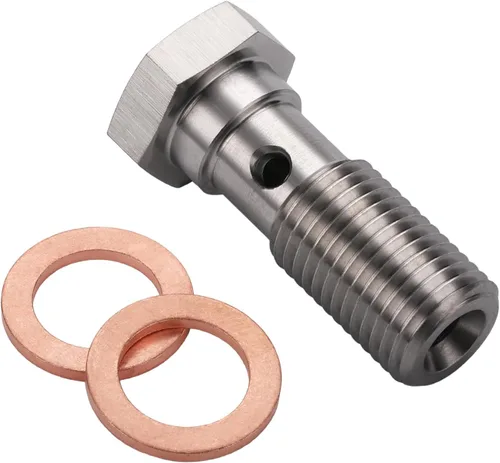 Vista 10 de 3AN 3/8 x 24 UNF Adaptador de Tornillo de Freno de Banjo Único de Acero Inoxidable de 20mm de Largo con Arandelas de Cobre