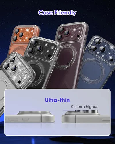 Vista 8 de Protector de lente de cámara compatible con iPhone 17 Pro Max [cobertura completa] Pantalla de vidrio templado 9H, cubierta de cámara con purpurina