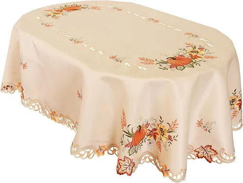 Vista 9 de Simhomsen Manteles Decorativos Pequeños Bordados de Otoño y Cosecha con Calabazas para Acción de Gracias (Redondo 34 pulgadas)
