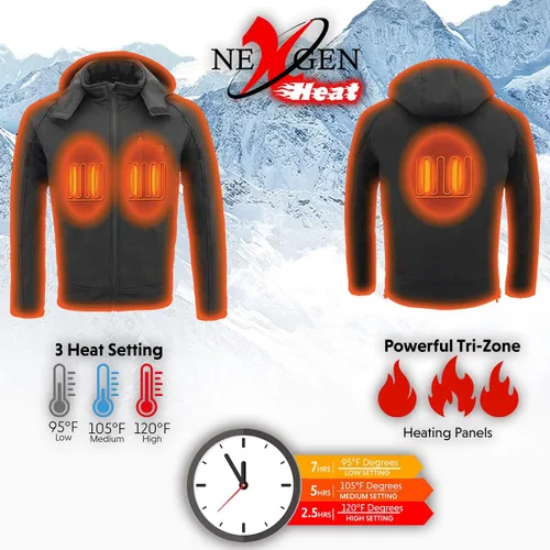 Vista 3 de Nexgen Heat Mens Soft Shell Heated Zipper Front Jacket WDetachable Hood