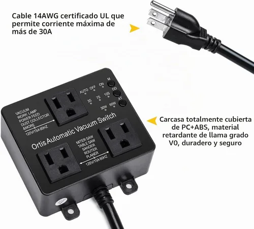 Vista 4 de Interruptor de vacío automático con salida adicional para usar más herramientas eléctricas, Ortis Dust Control Autoswitch Delay Vacuum Vacuum On/Off