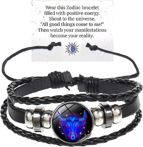 Vista 12 de Pulsera de Espíritu de Signos del Zodiaco Multicapa 12 Constelaciones Pulsera para Mujeres Hombres Pulseras de Cuero del Zodiaco Tejidas a Mano
