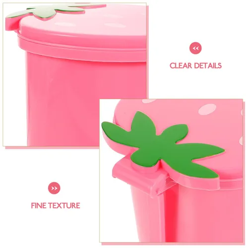 Vista 6 de Papelera de escritorio, contenedor de plástico rosa con tapa, tamaño mini para oficina en casa, decoración creativa