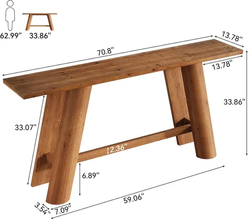 Vista 2 de Mesa consola de entrada de madera maciza, 70.9 pulgadas estrecha y larga, mesa de sofá detrás del sofá, muebles de madera de granja para sala