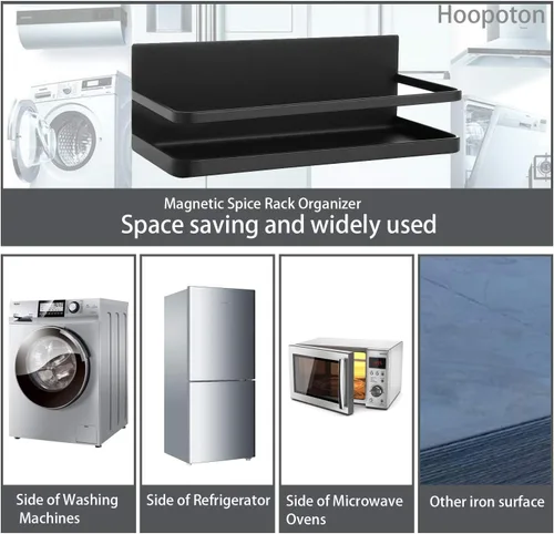 Vista 5 de Organizador magnético de especias de un solo nivel, estante de almacenamiento de especias para refrigerador, fácil de instalar, el lado
