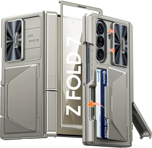 Vista 27 de Funda para Samsung Galaxy Z Fold 7 con tarjetero con bloqueo RFID, cubierta de lente deslizante integrada y protección de bisagra y protector
